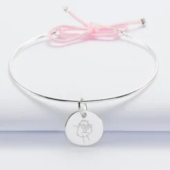 Online HappyBulle Bracelet personnalisé jonc argent et cordon médaille gravée 15 mm Argent rhodié 925
