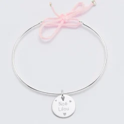 Online HappyBulle Bracelet personnalisé jonc argent et cordon médaille gravée 15 mm Argent rhodié 925