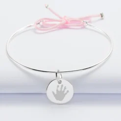 Online HappyBulle Bracelet personnalisé jonc argent et cordon médaille gravée 15 mm Argent rhodié 925