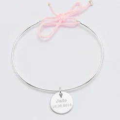 Online HappyBulle Bracelet personnalisé jonc argent et cordon médaille gravée 15 mm Argent rhodié 925