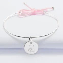 Online HappyBulle Bracelet personnalisé jonc argent et cordon médaille gravée 15 mm Argent rhodié 925