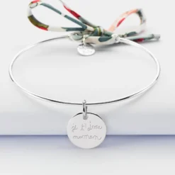 Best HappyBulle Bracelet personnalisé jonc argent et cordon Liberty médaille gravée 15 mm Argent rhodié 925