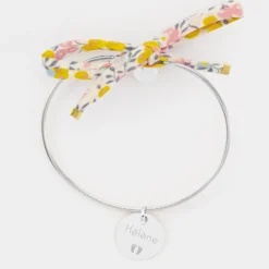 Best HappyBulle Bracelet personnalisé jonc argent et cordon Liberty médaille gravée 15 mm Argent rhodié 925