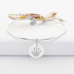 Best HappyBulle Bracelet personnalisé jonc argent et cordon Liberty médaille gravée 15 mm Argent rhodié 925