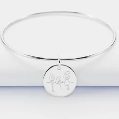 Hot HappyBulle Bracelet personnalisé jonc argent médaille gravée 19 mm Argent rhodié 925