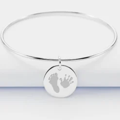 Hot HappyBulle Bracelet personnalisé jonc argent médaille gravée 19 mm Argent rhodié 925
