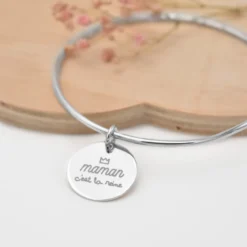 Hot HappyBulle Bracelet personnalisé jonc argent médaille gravée 19 mm Argent rhodié 925