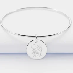 Hot HappyBulle Bracelet personnalisé jonc argent médaille gravée 19 mm Argent rhodié 925