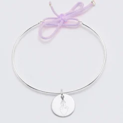 HappyBulle Bracelet personnalisé jonc argent et cordon médaille gravée 15 mm - x Barbapapa Argent rhodié 925