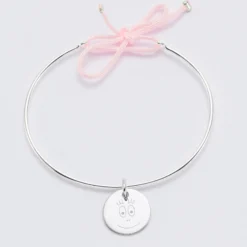HappyBulle Bracelet personnalisé jonc argent et cordon médaille gravée 15 mm - x Barbapapa Argent rhodié 925