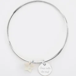 Hot HappyBulle Bracelet personnalisé jonc argent médaille gravée 15 mm et breloque nacre 10 mm Argent rhodié 925