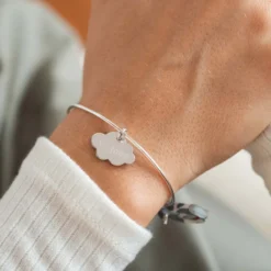 Clearance HappyBulle Bracelet personnalisé jonc argent et cordon Liberty médaille gravée nuage 20x14 mm Argent rhodié 925
