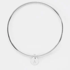 New HappyBulle Bracelet personnalisé jonc argent médaille gravée initiale 10 mm Argent rhodié 925