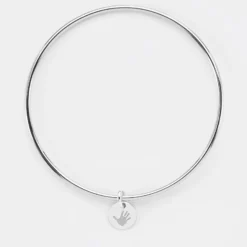 New HappyBulle Bracelet personnalisé jonc argent médaille gravée initiale 10 mm Argent rhodié 925