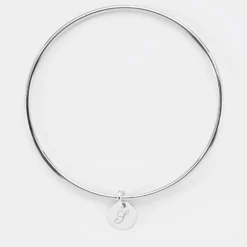 New HappyBulle Bracelet personnalisé jonc argent médaille gravée initiale 10 mm Argent rhodié 925
