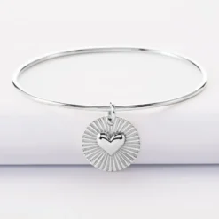 Discount HappyBulle Bracelet personnalisé jonc argent médaille soleil coeur bombé gravée 19 mm Argent rhodié 925