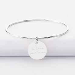 Discount HappyBulle Bracelet personnalisé jonc argent médaille soleil coeur bombé gravée 19 mm Argent rhodié 925