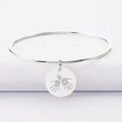 Discount HappyBulle Bracelet personnalisé jonc argent médaille soleil coeur bombé gravée 19 mm Argent rhodié 925