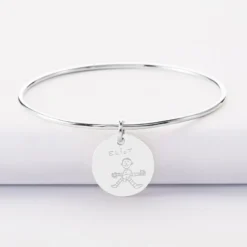Discount HappyBulle Bracelet personnalisé jonc argent médaille soleil coeur bombé gravée 19 mm Argent rhodié 925