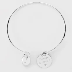 Sale HappyBulle Bracelet personnalisé jonc argent médaille gravée 15 mm et breloque ronde 10 mm Argent rhodié 925