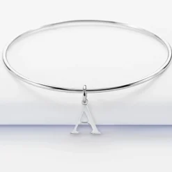 Sale HappyBulle Bracelet personnalisé jonc argent médaille initiale 14 mm Argent rhodié 925