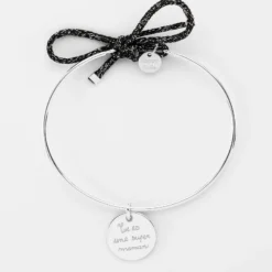 Sale HappyBulle Bracelet personnalisé jonc argent et cordon pailleté médaille gravée 15 mm Argent rhodié 925