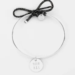 Sale HappyBulle Bracelet personnalisé jonc argent et cordon pailleté médaille gravée 15 mm Argent rhodié 925