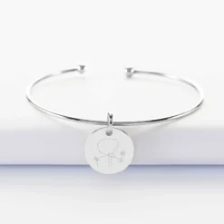 Clearance HappyBulle Bracelet personnalisé jonc ouvert argent médaille gravée 15 mm Argent rhodié 925