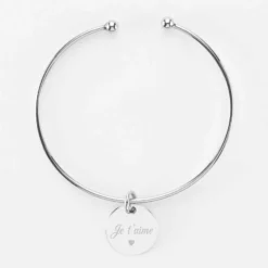 Clearance HappyBulle Bracelet personnalisé jonc ouvert argent médaille gravée 15 mm Argent rhodié 925