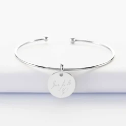 Clearance HappyBulle Bracelet personnalisé jonc ouvert argent médaille gravée 15 mm Argent rhodié 925