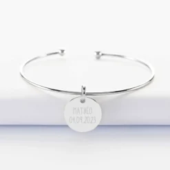 Clearance HappyBulle Bracelet personnalisé jonc ouvert argent médaille gravée 15 mm Argent rhodié 925