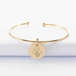 Discount HappyBulle Bracelet personnalisé jonc ouvert boules plaqué or médaille gravée 15 mm Plaqué or 18k