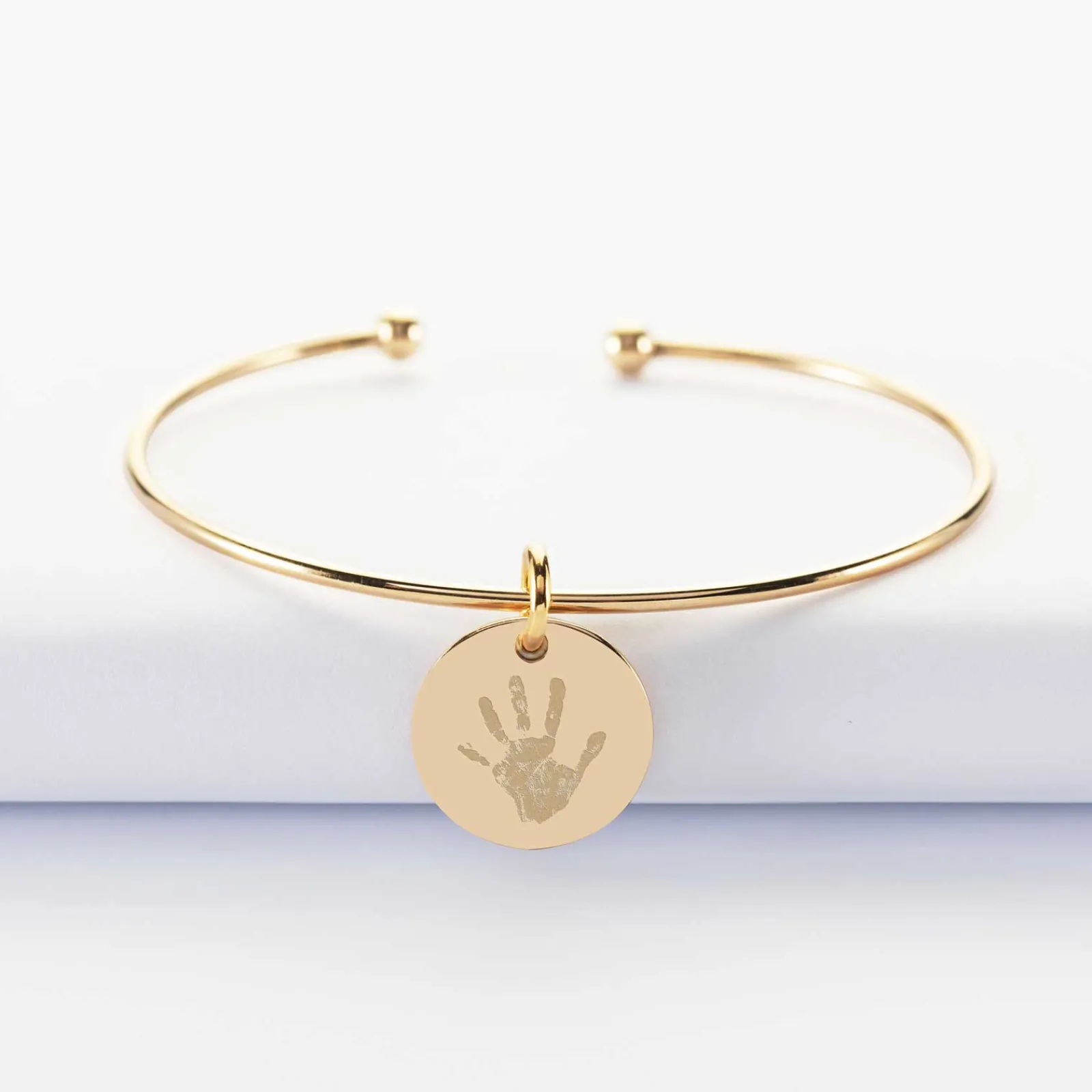 Discount HappyBulle Bracelet personnalisé jonc ouvert boules plaqué or médaille gravée 15 mm Plaqué or 18k