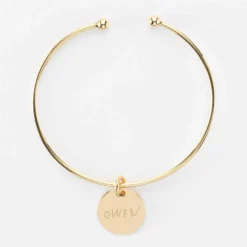 Discount HappyBulle Bracelet personnalisé jonc ouvert boules plaqué or médaille gravée 15 mm Plaqué or 18k