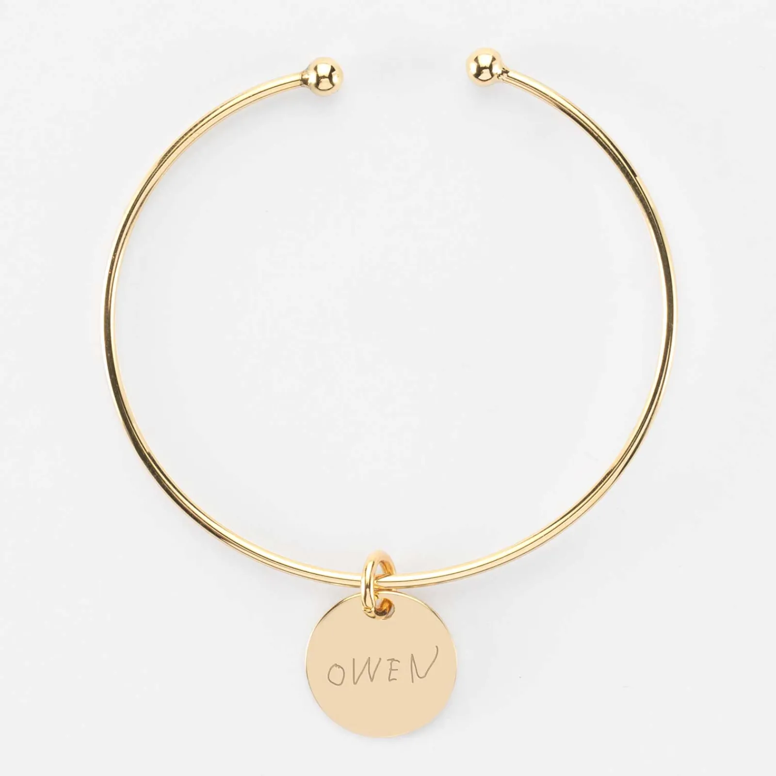 Discount HappyBulle Bracelet personnalisé jonc ouvert boules plaqué or médaille gravée 15 mm Plaqué or 18k