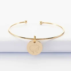 Discount HappyBulle Bracelet personnalisé jonc ouvert boules plaqué or médaille gravée 15 mm Plaqué or 18k