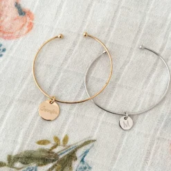 Discount HappyBulle Bracelet personnalisé jonc ouvert boules plaqué or médaille gravée 15 mm Plaqué or 18k
