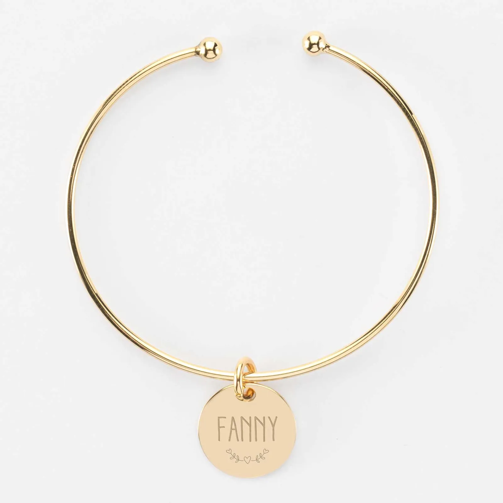 Discount HappyBulle Bracelet personnalisé jonc ouvert boules plaqué or médaille gravée 15 mm Plaqué or 18k