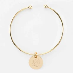 Discount HappyBulle Bracelet personnalisé jonc ouvert boules plaqué or médaille gravée 15 mm Plaqué or 18k