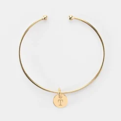 Online HappyBulle Bracelet personnalisé jonc ouvert boules plaqué or médaille gravée 10 mm Plaqué or 18k