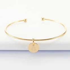 Online HappyBulle Bracelet personnalisé jonc ouvert boules plaqué or médaille gravée 10 mm Plaqué or 18k