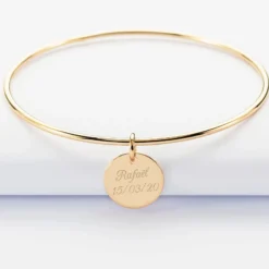 Discount HappyBulle Bracelet personnalisé jonc plaqué or médaille gravée 15 mm Plaqué or 18k
