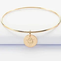 Discount HappyBulle Bracelet personnalisé jonc plaqué or médaille gravée 15 mm Plaqué or 18k