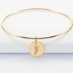 Discount HappyBulle Bracelet personnalisé jonc plaqué or médaille gravée 15 mm Plaqué or 18k