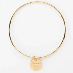 Discount HappyBulle Bracelet personnalisé jonc plaqué or médaille gravée 15 mm Plaqué or 18k