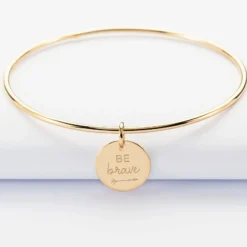 Discount HappyBulle Bracelet personnalisé jonc plaqué or médaille gravée 15 mm Plaqué or 18k