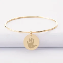New HappyBulle Bracelet personnalisé jonc plaqué or médaille soleil coeur bombé gravée 19 mm Plaqué or 18k