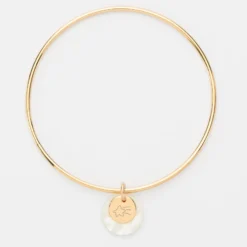 Online HappyBulle Bracelet personnalisé jonc plaqué or médaille gravée 10 mm et breloque nacre 15 mm Plaqué or 18k