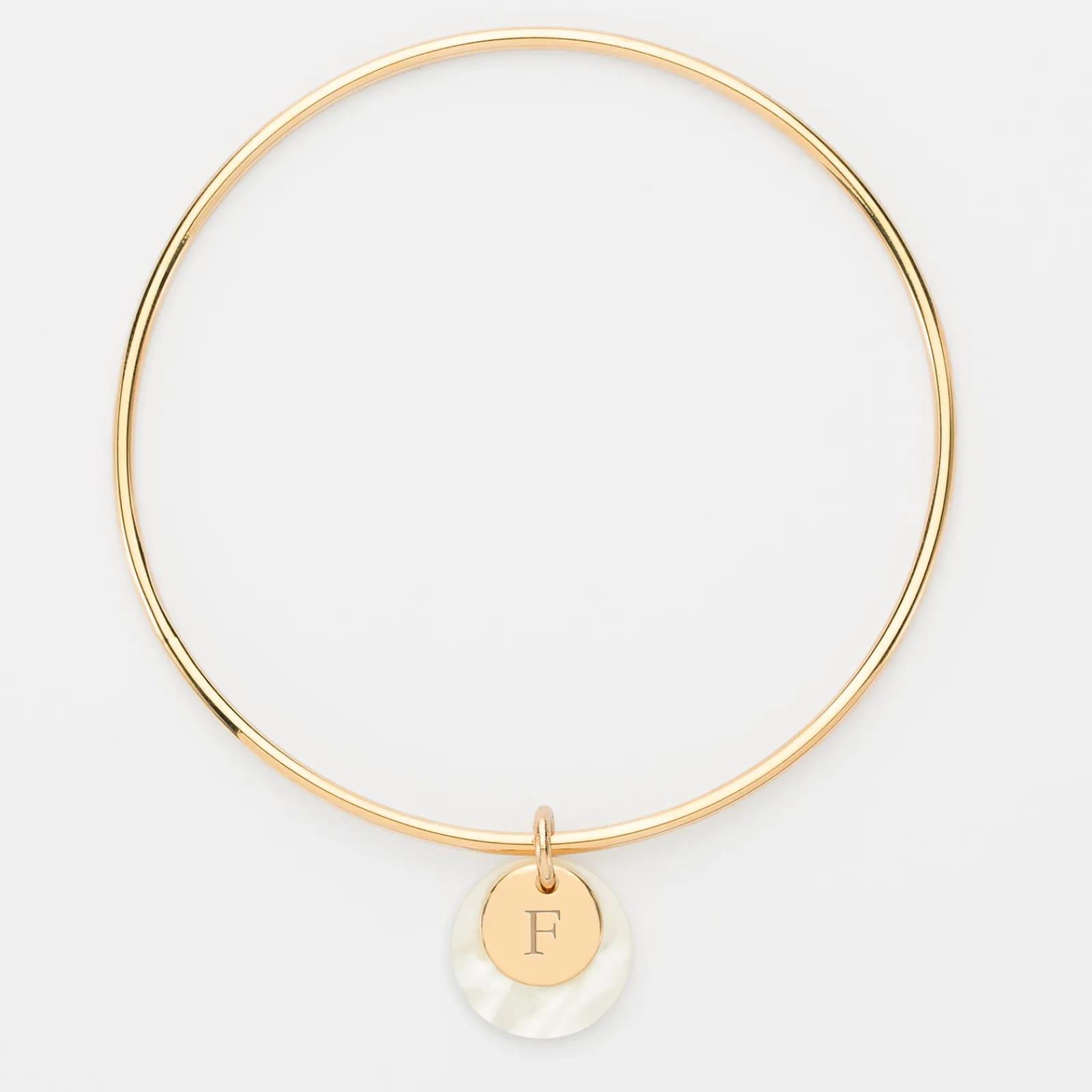 Online HappyBulle Bracelet personnalisé jonc plaqué or médaille gravée 10 mm et breloque nacre 15 mm Plaqué or 18k