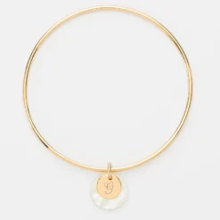 Online HappyBulle Bracelet personnalisé jonc plaqué or médaille gravée 10 mm et breloque nacre 15 mm Plaqué or 18k